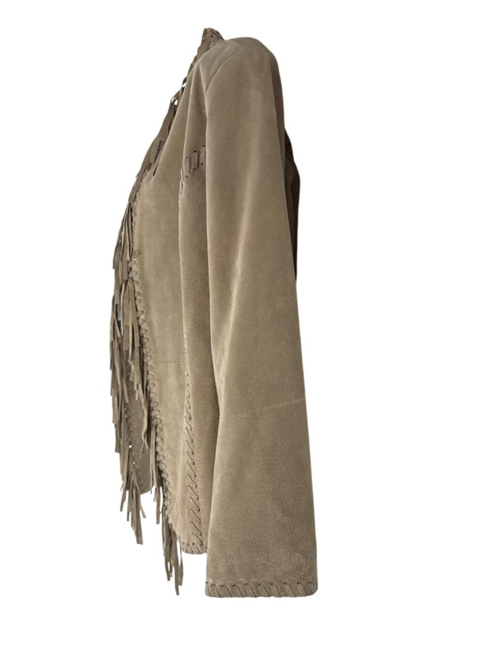 Chico's Suede Leather Fringe Western Jacket Size 2 Large Whipstitch Open Front - Picture 2 of 12